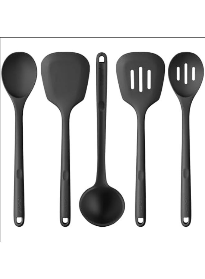 U-Taste 5-Piece Non-Stick Silicone Kitchen Utensil Set - Heat Resistant Cooking Tools including Spatula, Ladle, and Slotted Spoon - Black - Image 1